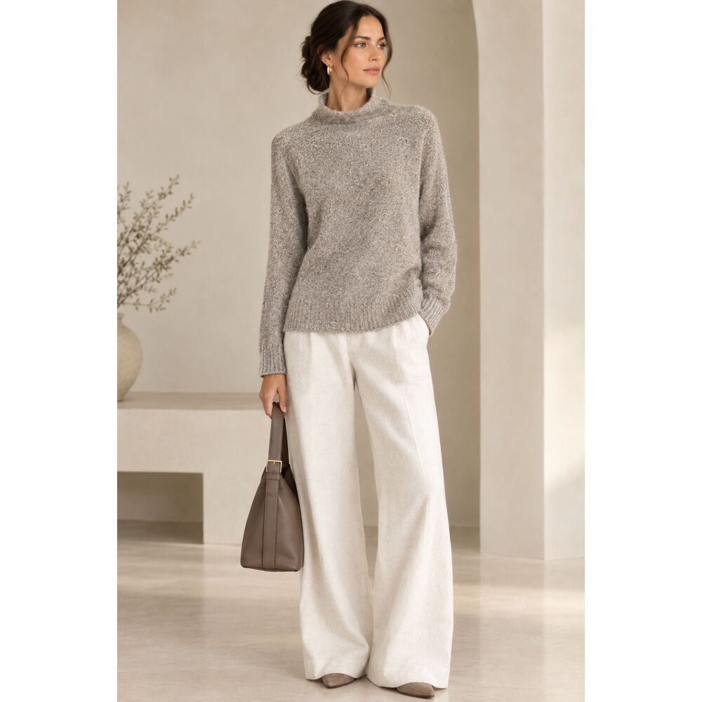 Poetry Alpaca Pima Cotton Funnel Neck Sweater Taupe Size 16 NWOT